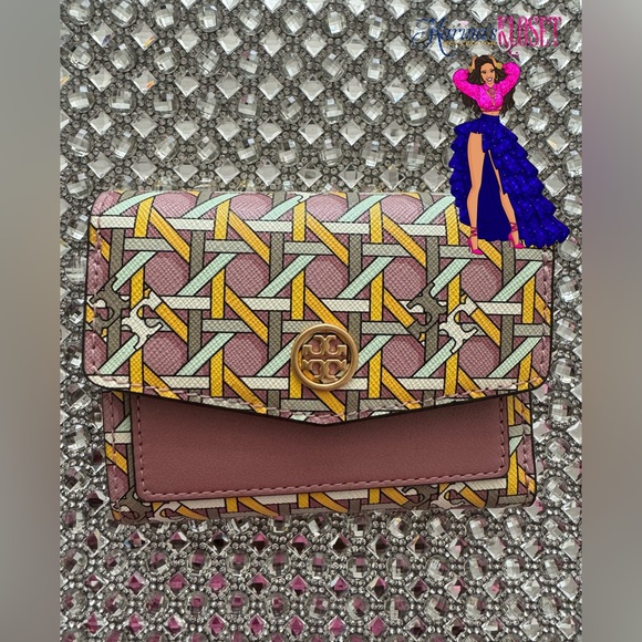 💛💖 Tory Burch Leather Bi-Fold Wallet, Pastel Pink, Yellow & White TB Wallet - Picture 8 of 10